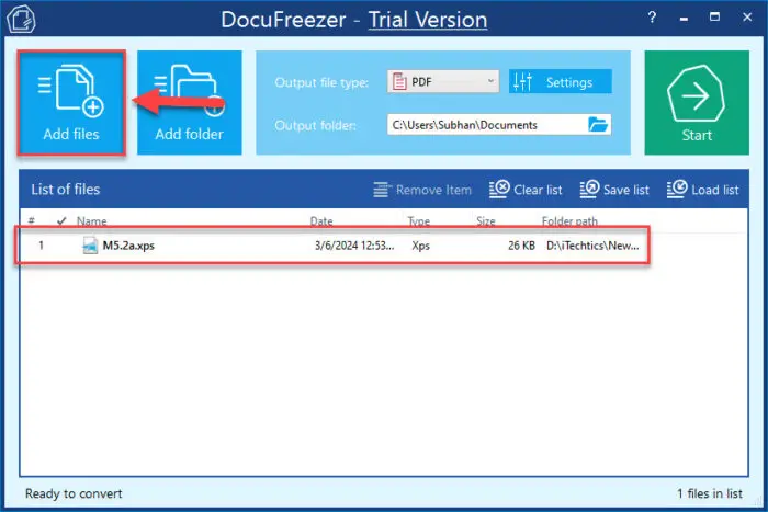 Add file to DocuFreezer for conversion
