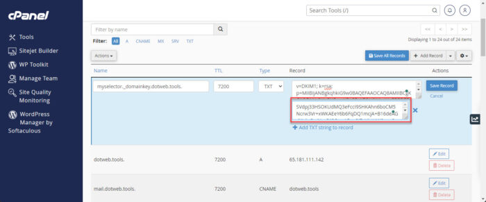 Add private key for digital signature encryption for DKIM