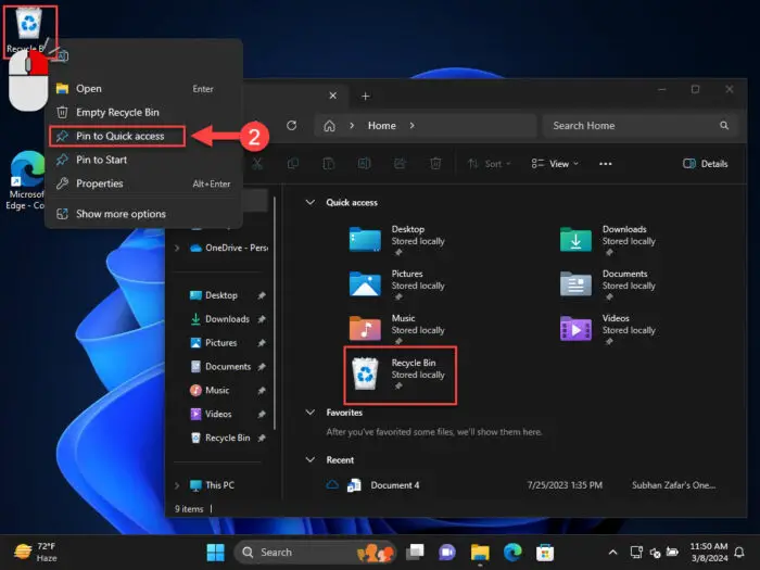 How To Add Recycle Bin To File Explorer Navigation Pane, This PC On Windows 11 11 Add Recycle Bin to Quick Access on Home page in Explorer
