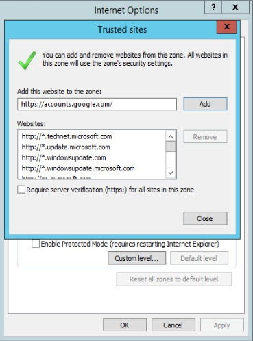 Adding Google to trusted sites