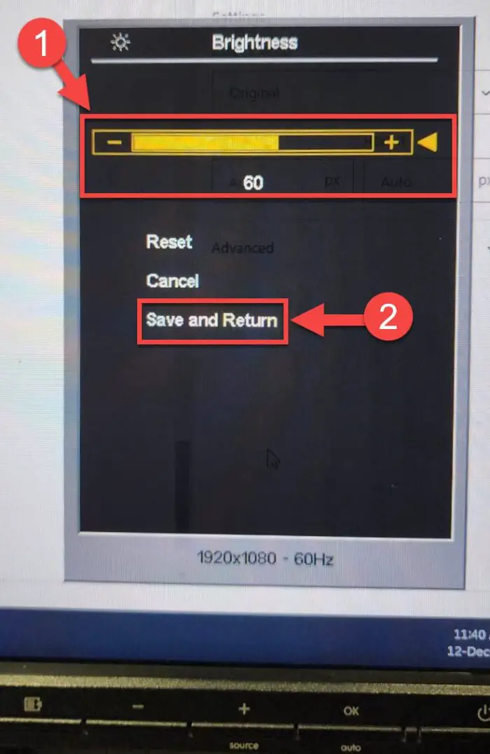 Adjust screen brightness from the OSD menu