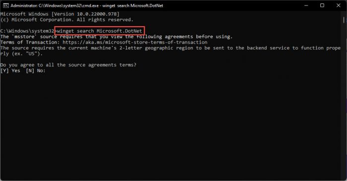 Install Any .NET Version Using Command Line 1 Agree to terms and conditions