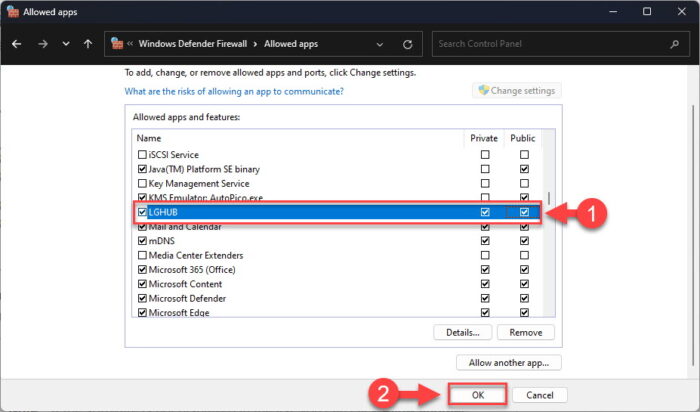 Allow G Hub through Windows Firewall