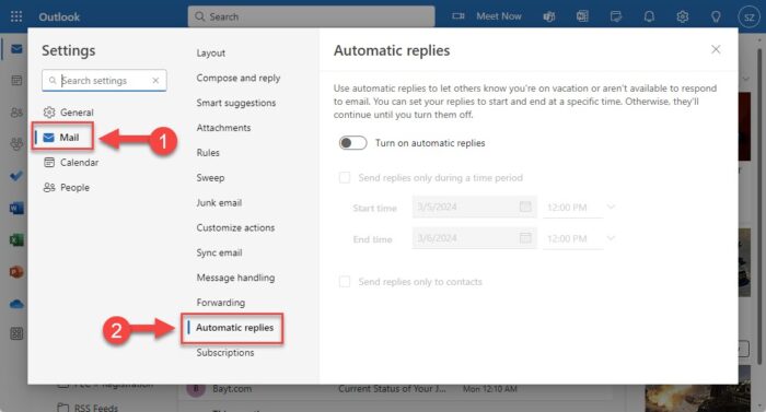 Automatic Replies settings