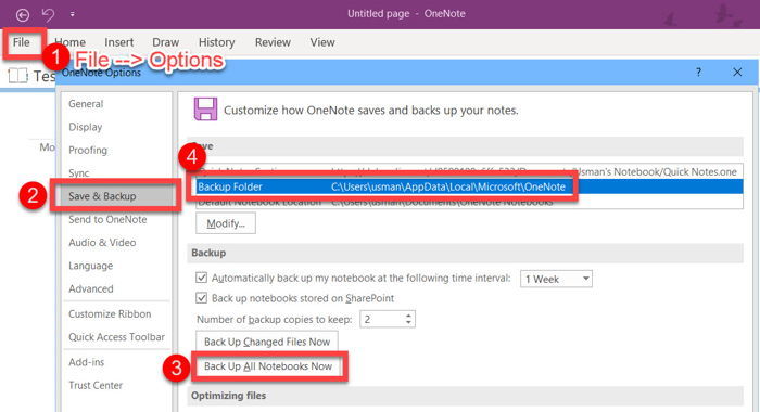 Backup OneNote 2016 notebooks