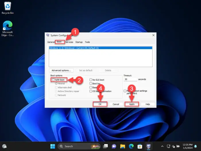 Boot out of safe mode