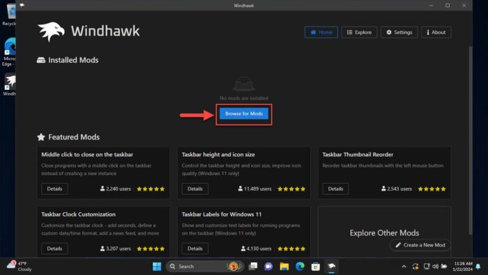 Browse for mods in WindHawk