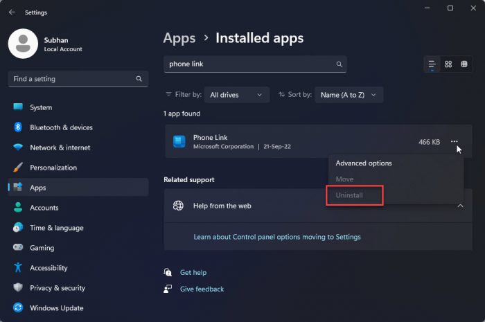 What Is PhoneExperienceHost.EXE (Phone Link) And How To Disable It 8 Cannot uninstall Phone Link from Settings app