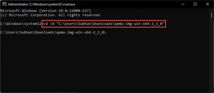 Change directory to Qemu folder