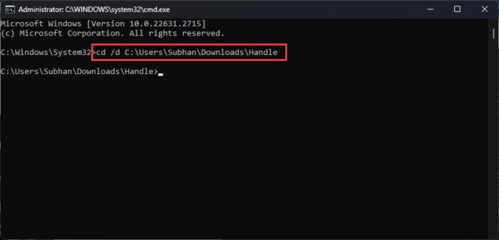 Change directory to the extracted Handle folder