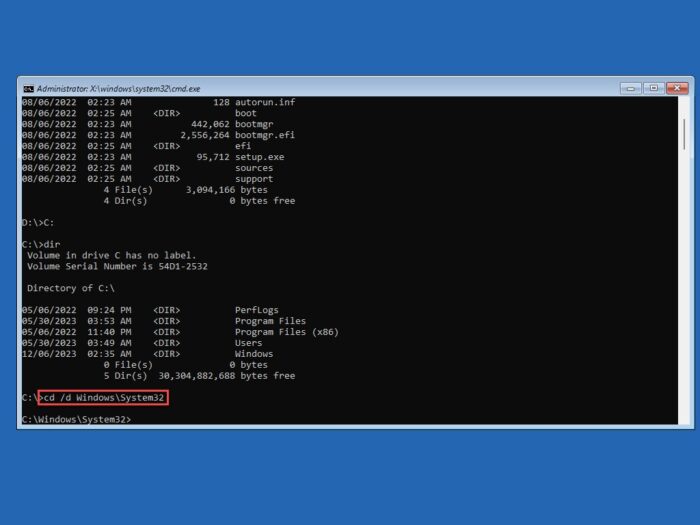 Change directory to System32