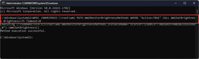 Change screen brightness using Command Prompt