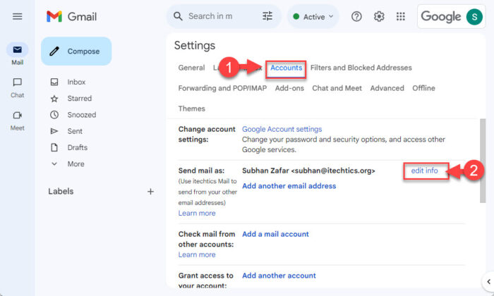 Change Send mail as info