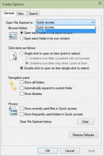 Changing File Explorer opening to This PC