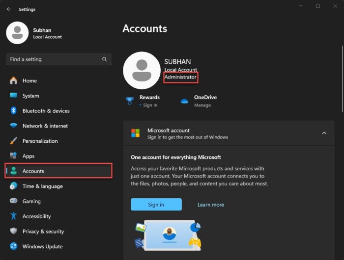 Check account type from Settings app