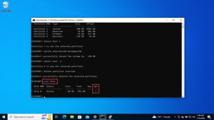 Check if partition style is GPT or MBR