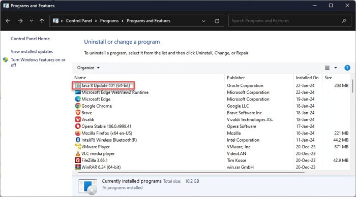 Download Java 8 Update 401 - January 2024 (Offline Installers) 1 Check installed Java version from the Programs and Features applet