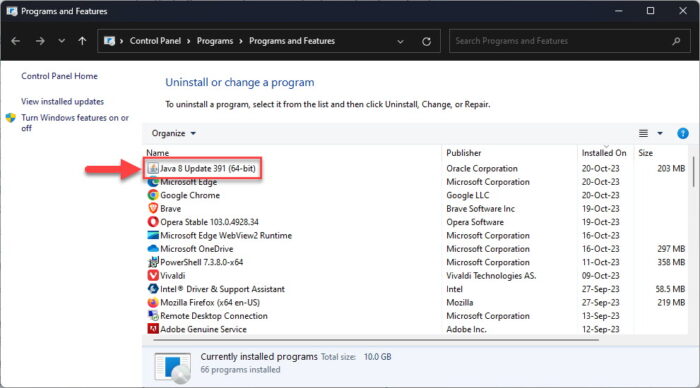 Download Java 8 Update 391 (Offline Installers) 5 Check installed Java version from Programs and Features applet