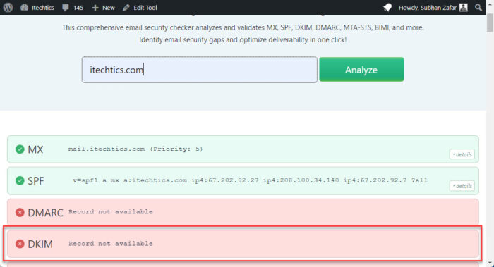 Check of DKIM records exist