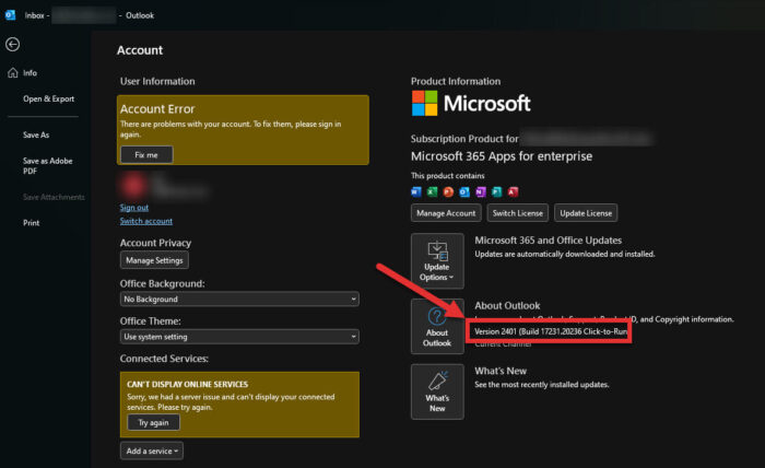 Check Outlook version