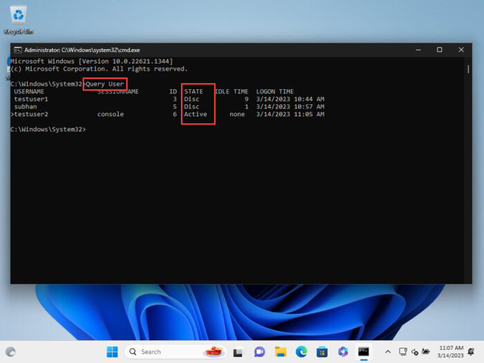 Check signed in user accounts using Command Prompt