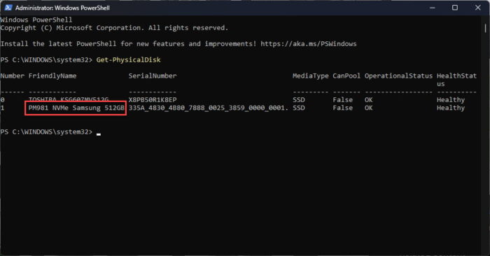 Check SSD type using PowerShell