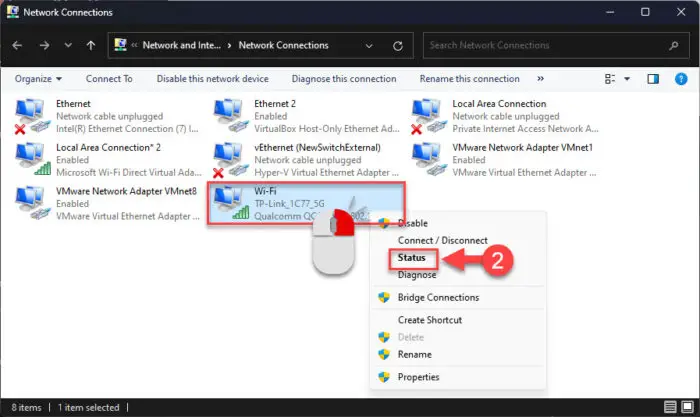 Check status for wireless network adapter
