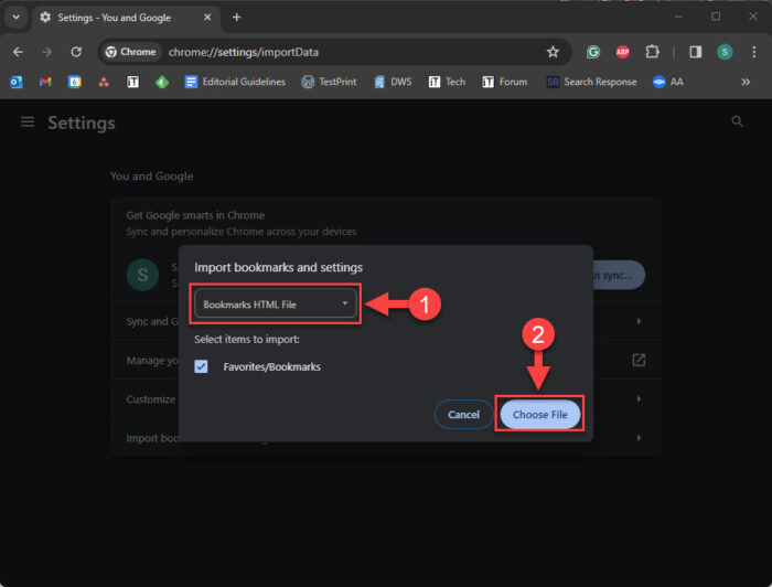 Choose an HTML file to import