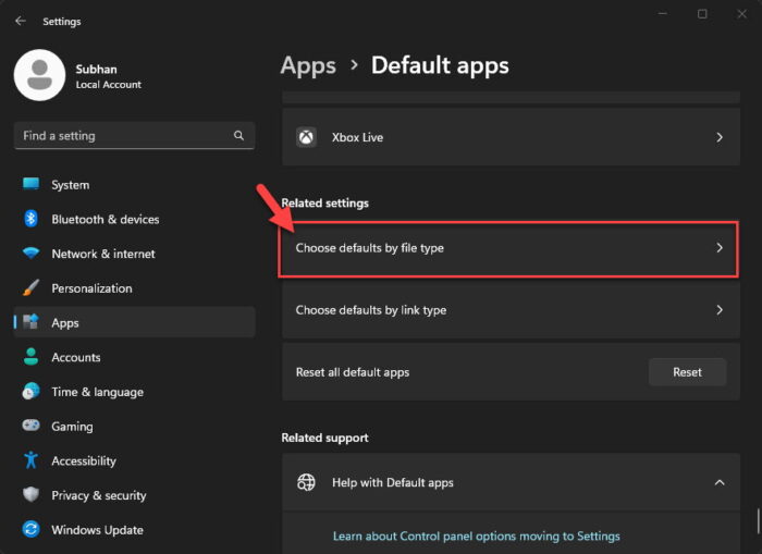 Choose default app by file type