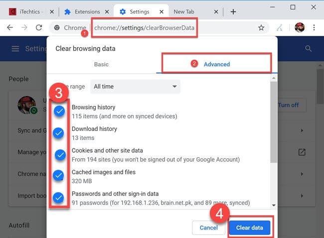 Clear browsing data in Chrome