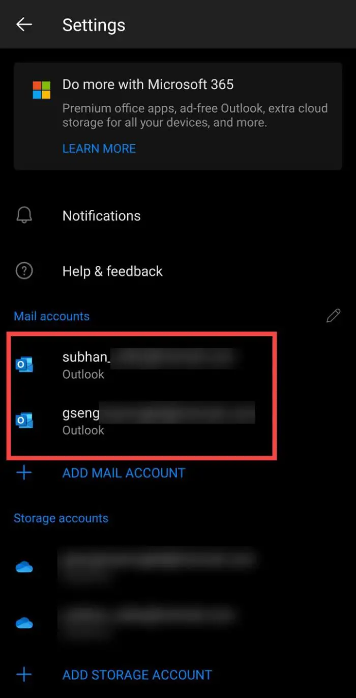 Click on the mail account