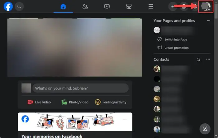 Click on the profile icon in the top right corner