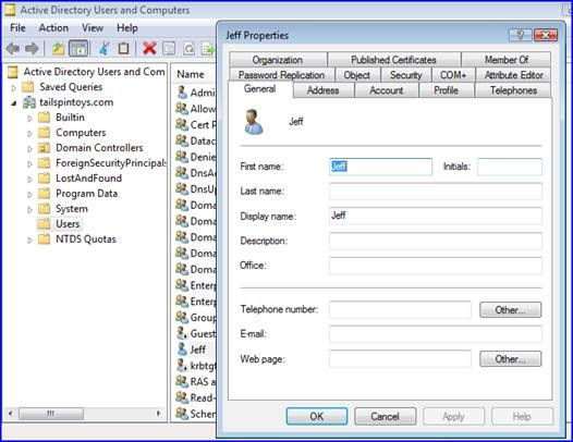 Active Directory Users and Computers user properties Active Directory Users and Computers user properties