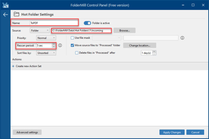Configure the folder properties