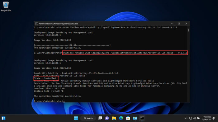 How To Install & Use Active Directory Users And Computers (DSA.msc) Snap-In On Windows 11/10 5 Confirm ADUC installation from Command Prompt