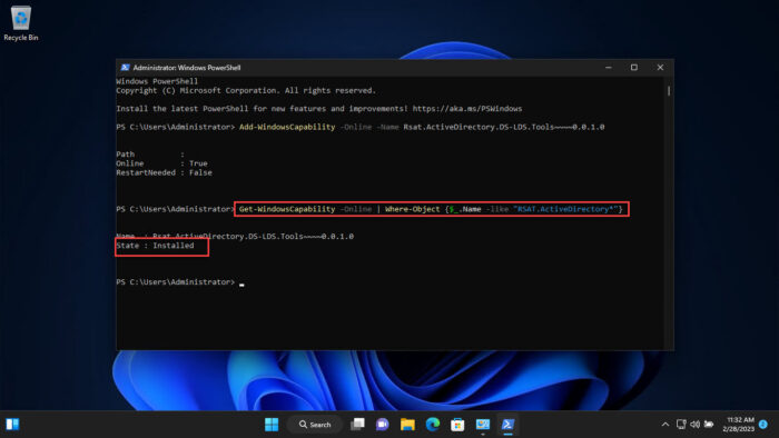 How To Install & Use Active Directory Users And Computers (DSA.msc) Snap-In On Windows 11/10 7 Confirm ADUC installation from PowerShell