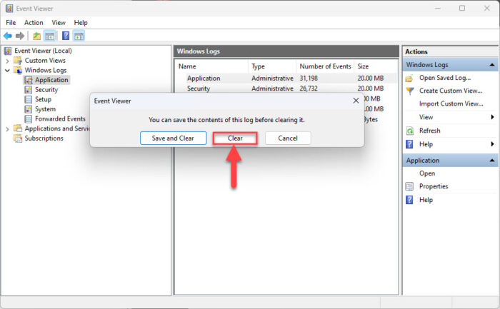 Confirm clearing logs