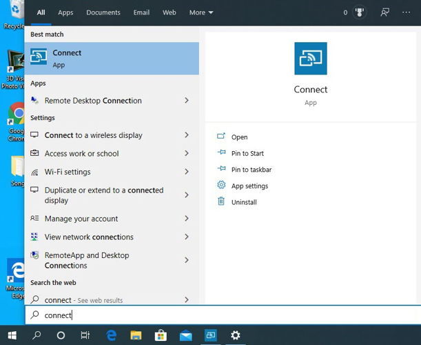 Connect App in Start Menu