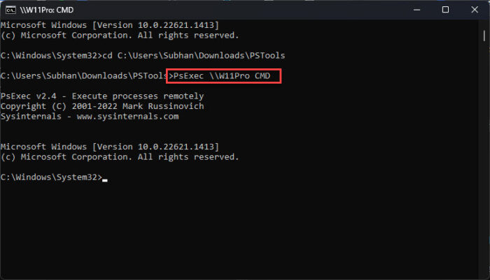 Connect to remote computers Command Prompt