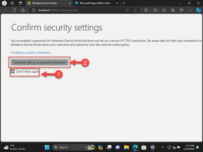 Continue with unsecured connection