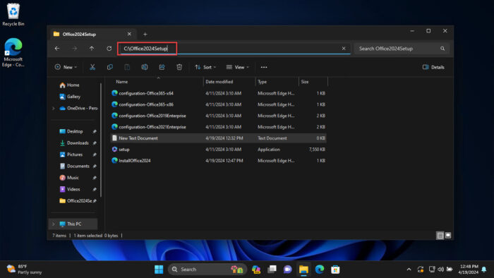 Copy the Office setup folder path