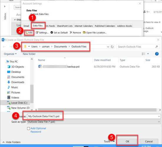 Create a new PST file