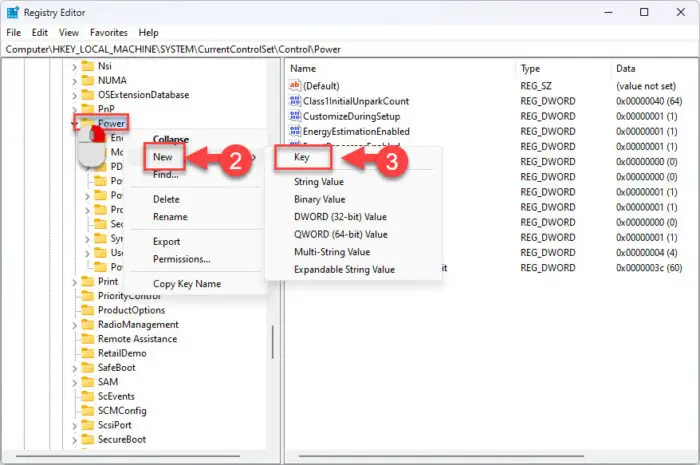 Create the PowerThrottling key under Power