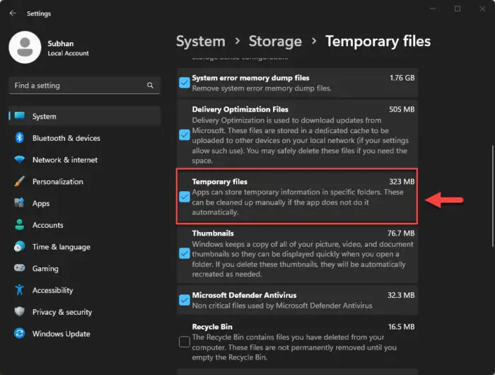 Delete temporary files