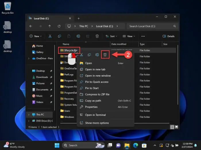 Delete the hidden RECYCLE BIN folder