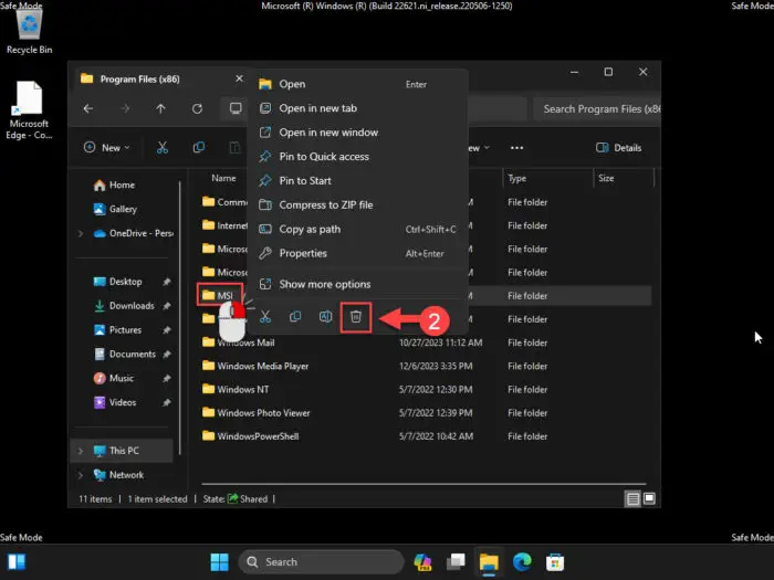 Delete the MSI folder