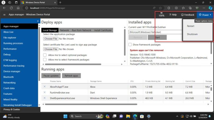 How To Enable And Use Windows 11 Device Portal (WDP) 12 Device power controls