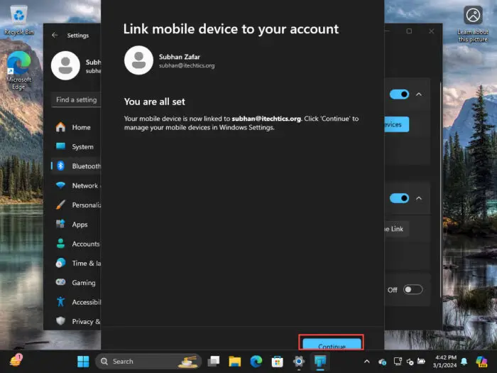 Device successfully added to Windows PC
