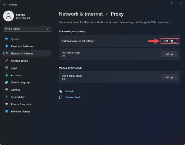 Disable automatic detection of settings