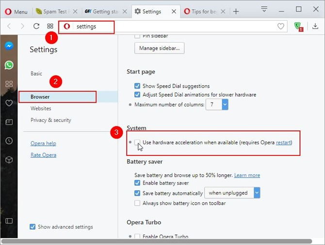 disable hardware acceleration in Opera